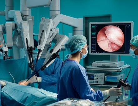 Gastroscope,Procedure,,High-tech,Surgical,Robot,,Sleek,Design,,Shiny,Metallic,Finish,