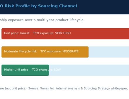 TCO Risk Profile by Sourcing Channel: bar length represents relative lifecycle cost exposure, not unit price.