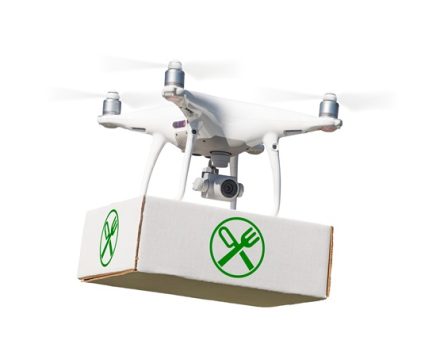 Unmanned,Aircraft,System,(uav),Quadcopter,Drone,Carrying,Package,With,Food